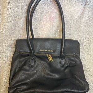 Christian Siriano for Payless Black Pebbled Faux Leather Tote Bag Gold Hardware